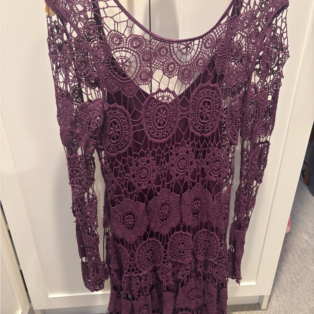 Free People Purple Sheath Dress Long Sleeve Scoop Neck